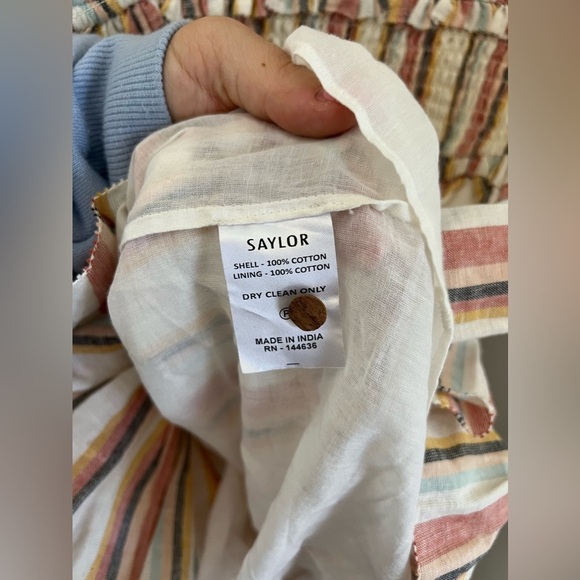 Saylor Tulsi dress multi pastel color striped print smocked ruffled small - Picture 7 of 8